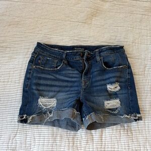 Vigoss Distressed Rolled Hem Denim Shorts - Blue